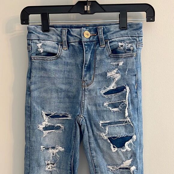 American Eagle Curvy Hi-Rise Jegging Next Level Stretch Jeans Destroyed, 00 Shor - Picture 3 of 12